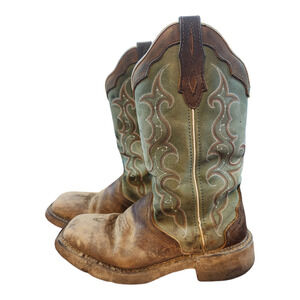Justin Raya Justin Gypsy Cowgirl Sz. 9.5B Leather Green brown work boots